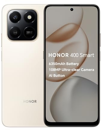 HONOR 400 Smart 4G Mobile Phone Unlocked, 6.77-Inch 120Hz Enhancement Display,6350mAh All Day Battery,108MP Ultra-clear Camera,AI Button,6GB+128GB,5-star Drop Resistance,Dual SIM, Android 15,Gold
