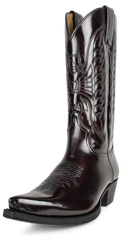 ZARAPLUS Stivali da Cowboy Classici da Uomo, Stivali Country Ricamato Elegante, Stivali Occidentale A Punta A metà Polpaccio,Dark Brown,43 EU