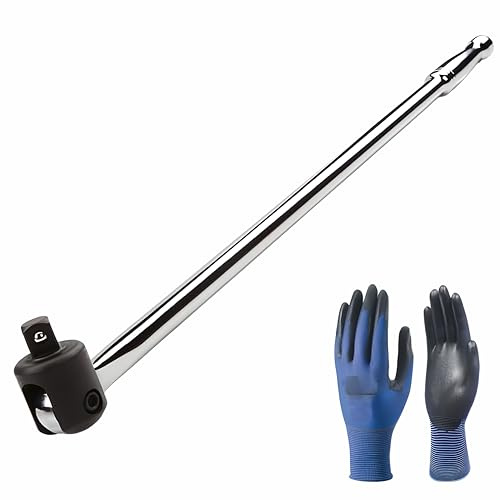FROOBY Breaker Bar 1/2 Inch Sq 24 Dr 600mm Knuckle Breaker Flexi Bar, 1x Pair Work Gloves, Flexible Handle Breaker Bar, Long Strong Arm Power, Heavy Duty Vanadium Steel, Torque Wrench, Nut Removal