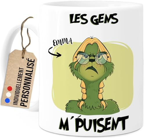Cupdarling® Mug Grinch de Noël Personnalisé - Tasse Humoristique Cadeau Original pour Collègue, Ami ou Famille - Tasse de Noël Drôle 330ml en Céramique - Impression des Deux Côtés - Femme