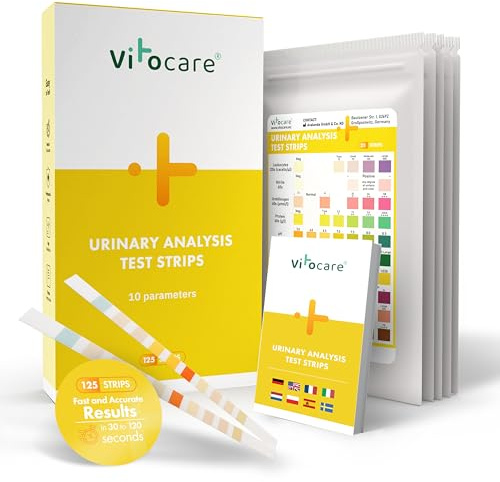 vitocare 25x oder 125x Urin Teststreifen mit 10 Parametern, Selbsttest bei Blasenentzündung, Urinteststreifen Harnwegsinfekt, unterstützt beim Abnehmen mit Low Carb, Ketogene Ernährung (25)