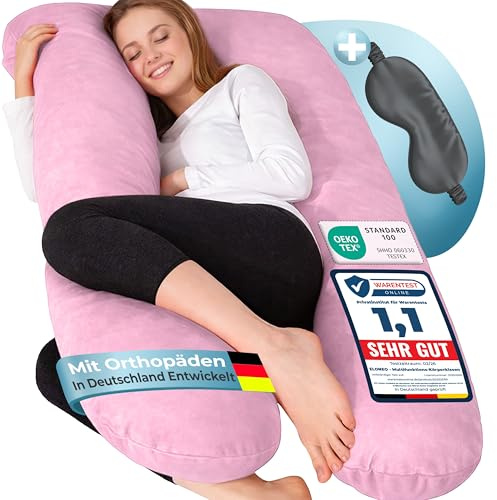 ELONEO NEU Seitenschläferkissen mit Bezug | Stillkissen | Schwangerschaftskissen XXL | Pregnancy Pillow | Komfortkissen für die Schwangerschaft | Lesekissen waschbar, rosa