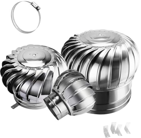 Cappello Rotante per Camino in Acciaio Inox, 110mm 160mm 200mm 250mm 300mm Comignolo Canna Fumaria, Cappuccio for Camino di Sfiato, Comignolo Antipioggia, per Tubi del Tetto(200mm/7.9in)