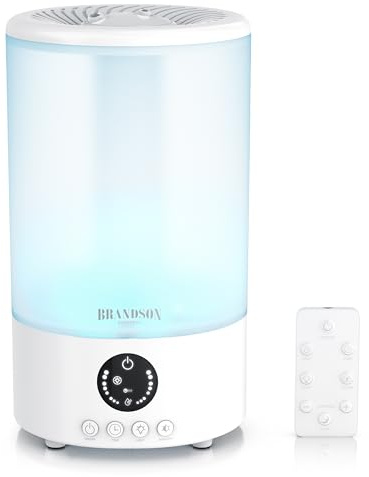 Brandson - Luftbefeuchter 2,5 Liter - sehr leise 30dB - Fernbedienung - Display digital – 3 Nebelstufen - 7 Helligkeitsstufen - RGB - Schlafmodus - Schlafzimmer Kinderzimmer Wohnzimmer