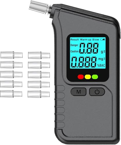 Pozxiol Éthylotest Électronique Homologué - Alcootest Professionnel avec Capteur Semi-conducteur Haute Précision, Affichage LCD et 10 Embouts - Ethylometre Portable Voiture, Maison, Fête