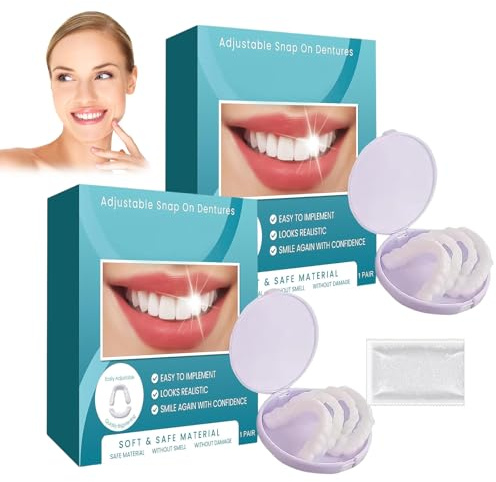 2Pcs Faccette Dentali Professionali Denti Finti Professionali Clip Dentali per Denti Mancanti Den-ti Finti da Applicare da Soli Dentiera Finta Naturale Protesi Dentale con 50g Cemento Dentale