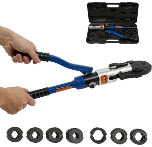 ieLsngai Pince à Sertir Hydraulique avec Contour en V 10T, Professionnelle Entraînement Hydraulique pour Tube en Cuivre, avec 7 Inserts de Sertissage V12/14/15/16/18/22/28 mm