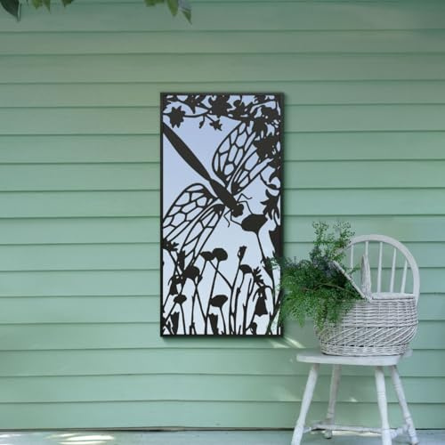 Kirkby Portrait Hung Metal Dragonfly Silhouette Black Garden Mirror 118cm X 58cm 3ft11 x 1ft11