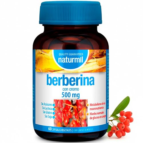 Berberina 500 mg con Cromo, Glucosa Normal, 60 Cápsulas Vegetales, DietMed | Metabolismo de los Macronutrientes - Niveles Normales de Azúcar en Sangre - Berberina Pura - Uso Diario