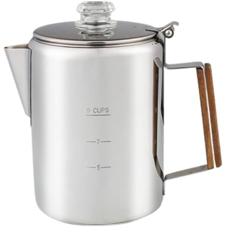 Moliuoly Kaffekanna med stor kapacitet för camping, rostfritt stål, 9 koppar, perkolator-kaffemaskin för spisplatta, perkolator-kaffekanna för utomhusaktiviteter, 9 koppar