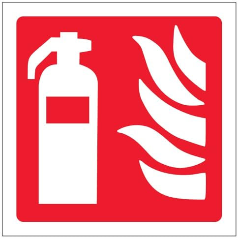 VSafety - Letrero con logotipo de extintor de incendios, cuadrado, 100 mm x 100 mm, vinilo autoadhesivo