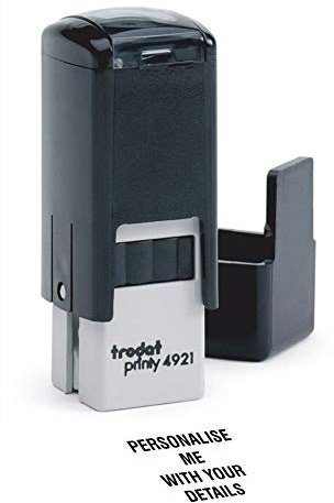 Trodat Printy 4921 Personalised Custom Office, Business and Teacher Stamp - 2 Lines of Text -Text – Impression Size 11 x 11 mm – Self-Inking with 3 Ink Pad Colours to Choose from