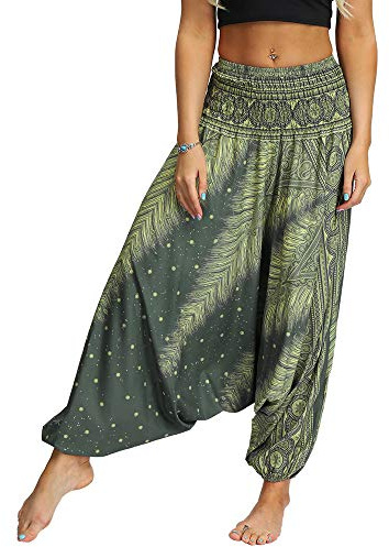 Nuofengkudu Donna Pantaloni Cavallo Basso Colorati Etnici Larghi alla Turca Vita Alta Hippie i Harem Yoga Pants Casual Spiaggia (Turchese,Taglia Unica)