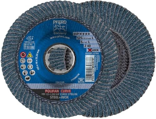 PFERD TOOLS Fächerscheibe POLIFAN CURVE, 10 Stück, 125mmx14mm, Z40, X-LOCK (22,23 mm), SGP STEELOX, 67689063 - für die präzise Kehlnahtbearbeitung