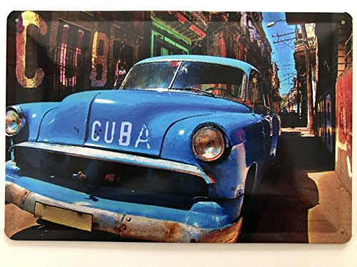 Blechschild 20x30cm gewölbt Cuba Oldtimer Auto Kuba Havana Deko Geschenk Schild