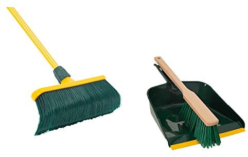 Krallenbesen Set 40 cm Kunststoff mit Teleskopstiel Kehrgarnitur gebogenen Borsten Gartenbesen Straßenbesen Kehrbesen (Besen + Kehrschaufel Set Langstiel, 40 cm)