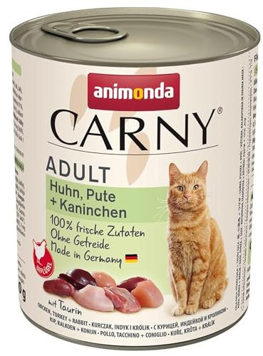 animonda Carny Katzen Nassfutter Huhn + Pute + Kaninchen (6 x 800g), getreidefreies Katzen Nassfutter ohne Zucker, mit frischen fleischigen Zutaten