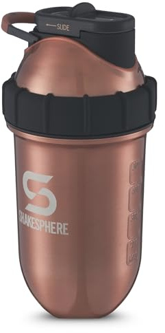 SHAKESPHERE Stainless Steel Shaker Bottle - 24oz Insulated Protein Shaker Bottle for Hot & Cold Drinks - Ideal for Shakes & Smoothies, Leak-Proof, BPA-Free, No Mixer Ball Needed, Copper