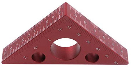 Semetall Aluminum Alloy Triangle Ruler for Woodworking,45 Degree Square Angle Ruler,Multifunction DIY Woodworking Measuring Gauging Tool(Red)