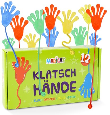 Magicat 12 x Klatschhand für Kinder Set, klebrige Glibberhände | Ideal als Mitgebsel Kindergeburtstag 4 5 6 7 8 9 10 Jahre I Gummihand als Partyhighlight für jede Geburtstagskiste & Giveaway-Event