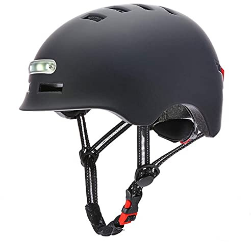HUSHUI Fahrradhelm Erwachsene Männer Frauen, LED-Lichtradhelm Fahrradhelm Elektrisches Skateboard Rad Skateboardhelm Lichtradhelme (L, Black)