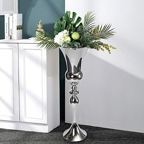 Jarrón de Suelo Grande de Metal - Decorativo Moderno en Plata - Trofeo de Hierro para Flores - 74 cm