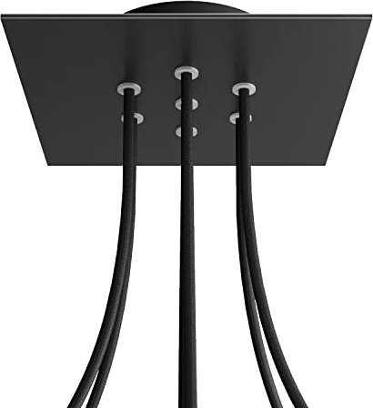 creative cables - Quadratisches 7-Loch und 4 Seitenlöchern Lampenbaldachin, Rose-One-Abdeckung, 200 mm - Mattschwarz, Schwarz