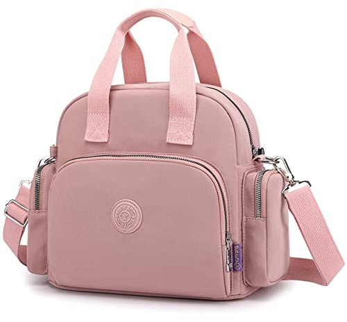 DORRISO Damen Rucksack Handtasche, Wasserabweisende Schultertasche Umhängetasche mit USB Ladeanschluss, Viele Fächer, Elegante Tasche für Arbeit, Reise, Freizeit Rosa