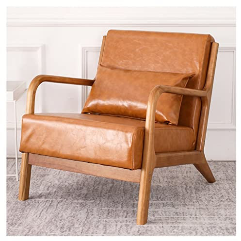DUNAKE Sessel Wohnzimmer, Freizeitstuhl Für Schlafzimmer, Sessel Leder, Mid Century Retro Akzent Stuhl Gepolstert Mit Holzrahmen Bequemer Lesestuhl Beistellstuhl Für Balkon Wohnstuhl (Color : Brown)
