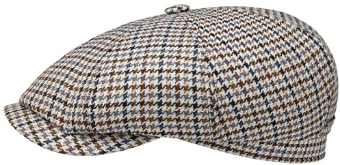 Stetson Hatteras Houndstooth Wool Flatcap Schirmmütze Wollcap Ballonmütze Herren - Made in Germany mit Schirm, Futter, Schirm Winter Herbst Frühjahr Sommer Frühling-Sommer Herbst-Winter - 57 cm beige