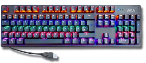 Eaxus® Mechanische Gaming Tastatur - LED Gaming Keyboard mit Makrotasten & Blue Switches, USB 1000 Hz Pollingrate, QWERTZ, Schwarz