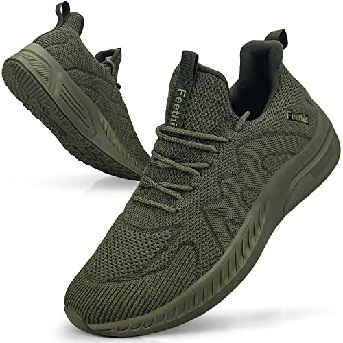 Feethit Sneaker Herren Schuhe Sportschuhe Laufschuhe Turnschuhe Herren Tennis Fitness Jogging Walkingschuhe Leichtgewichts Atmungsaktiv Freizeit Straßenlaufschuhe Schlüpfen Schuhe Arm grün 43 EU