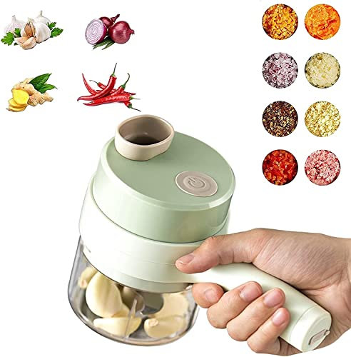 4 In 1 Handheld Electric Vegetable Cutter Set - Mini Wireless Electric Garlic Mud Masher,Garlic Vegetable Chopper Slicer,Usb Rechargeable Food Choppers and Dicers
