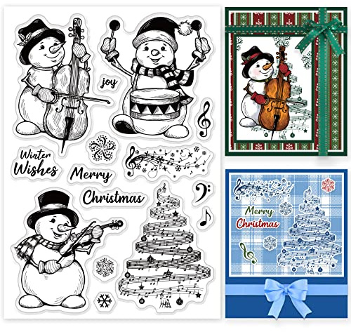 INFUNLY Weihnachten Schneemann Klare Stempel Frohe Weihnachten Wörter Silikonstempel Winter Schneeflocke Musik Transparente Gummistempel Siegel Für Kartenherstellung Fotoalbum Dekorationen
