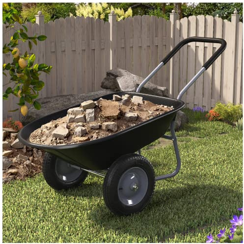 ARNOT Enlarged 2-Wheel Wheelbarrow, Easy Loading and Dumping Garden Cart, Heavy Duty Utility Dump Cart for Outdoor Lawn Yard Farm Ranch, Black