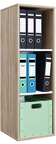 VCM Büroregal 35x37x110 cm 3 Fächer Standregal Bücherregal Aktenregal | Offener Stauraum für Ordner, Akten und Bücher - Arbeitszimmer oder Studierzimmer - Berufstätige und Studierende -
