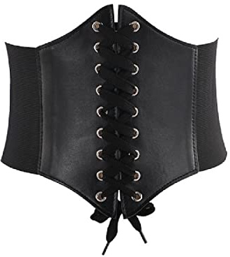 LICHUANUK Cinturón de mujer con corsé de cordón elástico de banda ancha, cinturón de cintura waspie para mujer adecuado para vestidos, vestidos de camisa, etc., negro