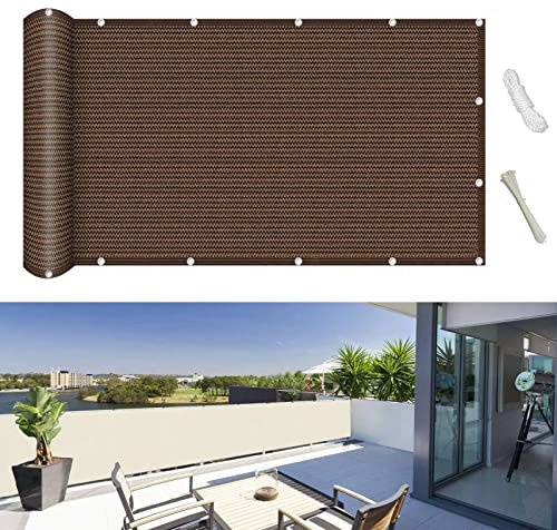 Balkon sichtschutz 55 x 500 cm Reißfest UV-Schutz atmungsaktiv Sichtschutzmatte Sichtschutzzaun mit Ösen und Kordel für Balkon Terrasse Garten, Braun