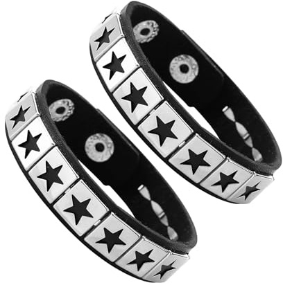 JJDreams 2 Stück Punk Breite Lederarmband Unisex Schwarze Nieten Armband Gothic Rocker Armband Set