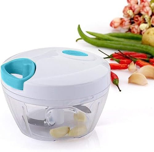 Hachoir manuel – Pour hacher les fruits/légumes/herbes/noix/oignons et ail pour salsa salade ou pesto salade de chou pure-temps-tirette robot culinaire/hachoir à corde – Ustensile de cuisine (bleu)