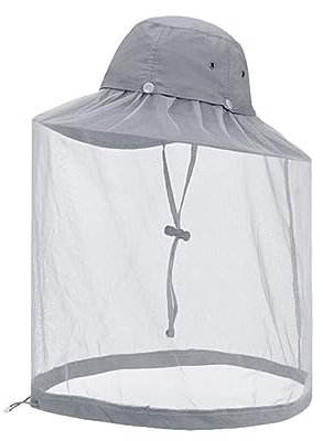 WUUISDNX Moskito Kopfnetz Hut, selbst Mücken und Sonnenbrand, Insekten Eimerhut, Nylon Moskitonetz Hüte, Imkerei Hut, hellgrau