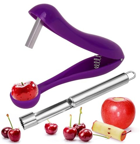 2Pcs Descorazonador De Fruta,Descorazonadores De Manzana De Acero Inoxidable Con Asa Para Colgar,Cereza y Aceituna Pitter,Uvas y Arándanos Fruta Corer Pitter,Herramienta De Eliminación De La Cocina