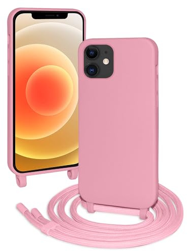 FERLAN Custodia per iPhone 12 Mini Cover con Cordino,Rosa Silicone Antiurto TPU Morbido Case Corda Collana Necklace Regolabile Stylish con Catena Ultra Sottile Cover per iPhone 12 Mini,Rosa