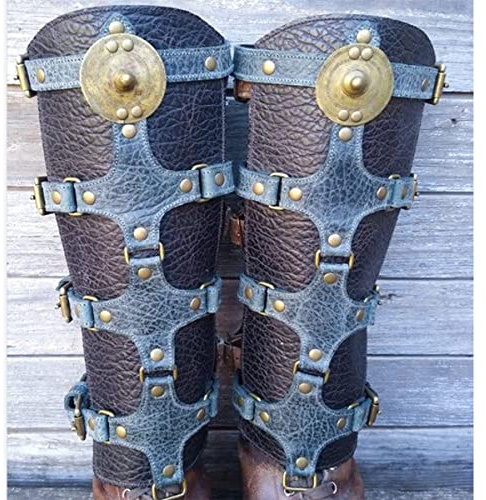 IBaLzi Mittelalterliche Beinschienen, Stiefel, Schuhe, Renaissance-Leder, Beinrüstung, Krieger, Ritter, Kostüm, Riemen, Gamaschen für Männer und Frauen, viktorianisches LARP-Kostüm