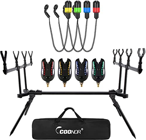 ERYUE Soporte de caña de Pescar de Carpa retráctil Ajustable con alarmas de mordida LED Swingers,Alarmas de picadura de Pesca