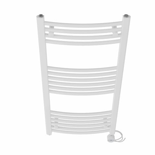 NRG Prefilled Curved Electric Towel Rail White 1000x500mm 600W Touch LCD | Modern Designer Radiator, Prefilled Glycol, IPX4, 2-10h Timer, T-Piece, No WiFi, No Valves