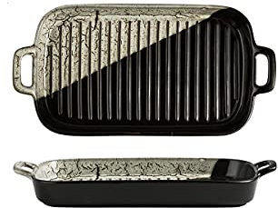 enamel roasting tin，baking tray set，Porcelain Baking Dish, Rectangle Baking Cake Pan, Bakeware with Double Handle, Set of 2,D (Color : C) (Color : B) (Color : C)