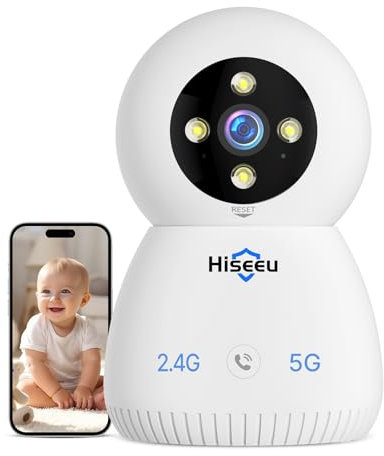 Hiseeu 5MP WiFi Security Camera Indoor, 360° Pet Dog Baby Home IP Camera with AI Human/Motion/Sound Detection, Smart Tracking, Siren, Night Vision, 2-Way Audio, Works with 2.4G/5G WiFi