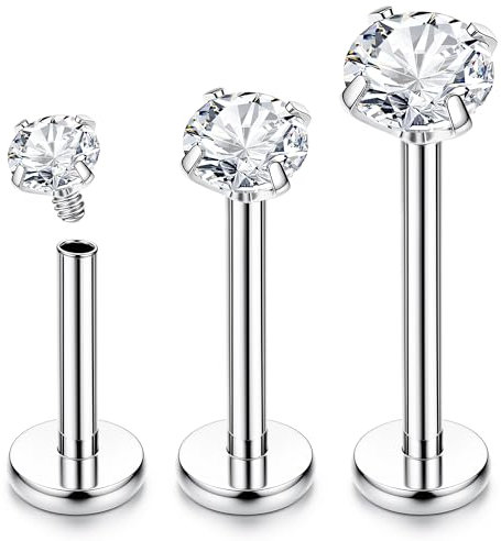 Chriscoco 16G G23 Titan Labret Piercing Internally Threaded Lippenpiercing Piercing Ohr Tragus Piercing Medusa Piercing Knorpel Helix Piercing Silber - 6/8/10MM