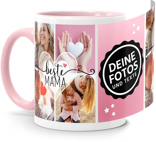 SpecialMe® Tasse mit Foto-Collage personalisiert mit bis zu 9 Bildern Fotogeschenk selbst gestalten für Mama Weiss-innen-rosa standard